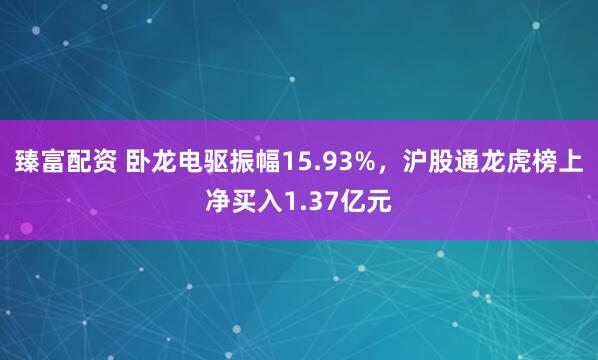臻富配资 卧龙电驱振幅15.93%，沪股通龙虎榜上净买入1.37亿元